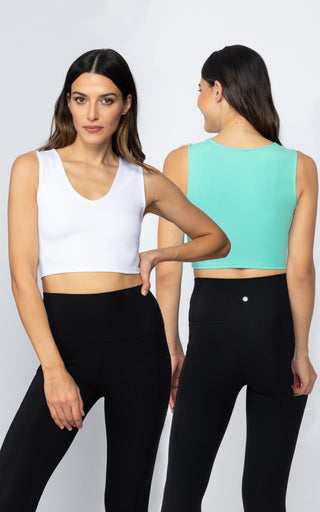 2 Pack Lola Pure Cloud Basic Fitted V-Neck Muscle Cropped Tank Top