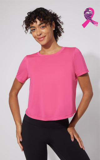 Mesh Tee with Curved Hem - Pink Power