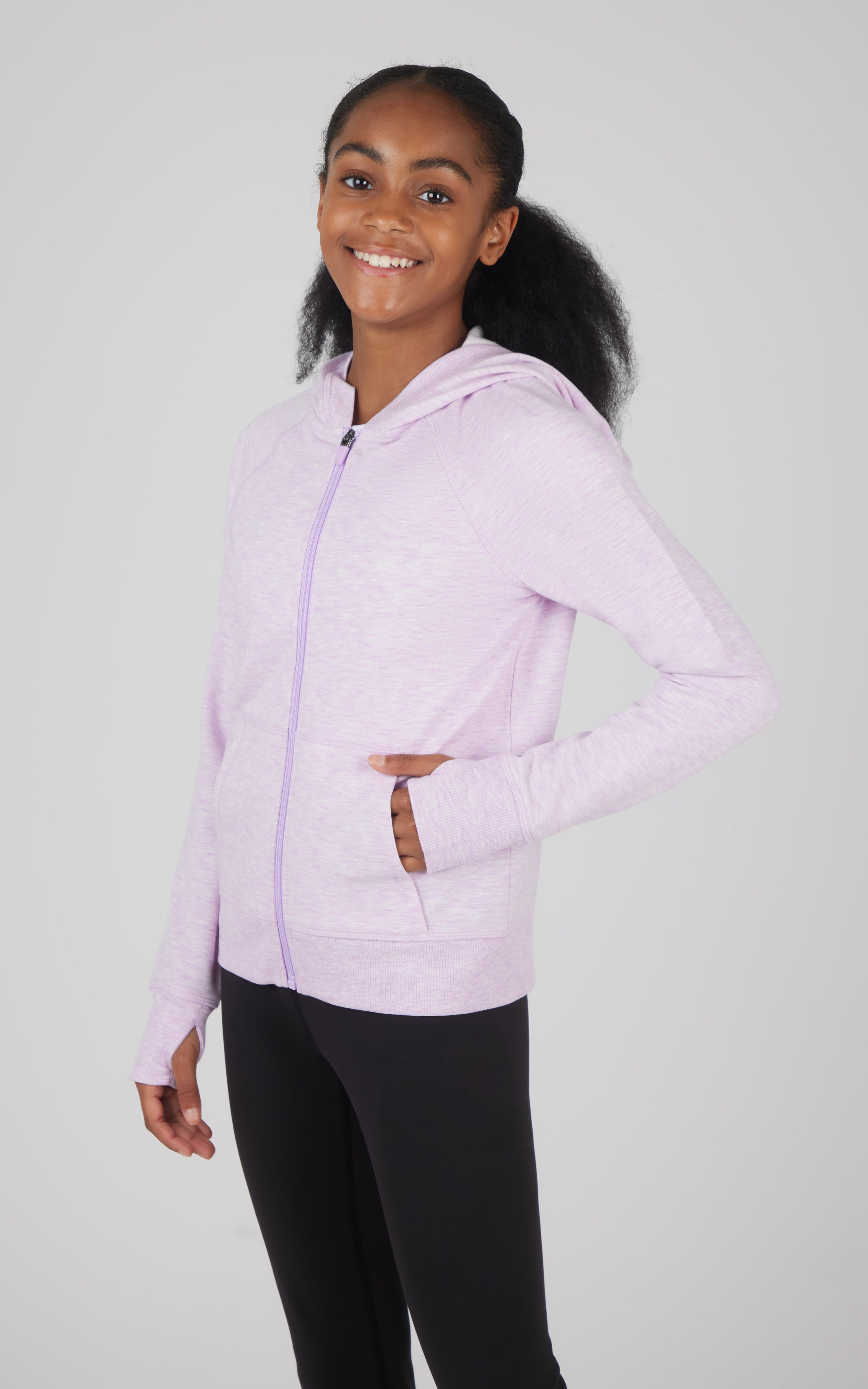 Girls Brushed Full Zip Hooded Jacket - 90 Degree by Reflex