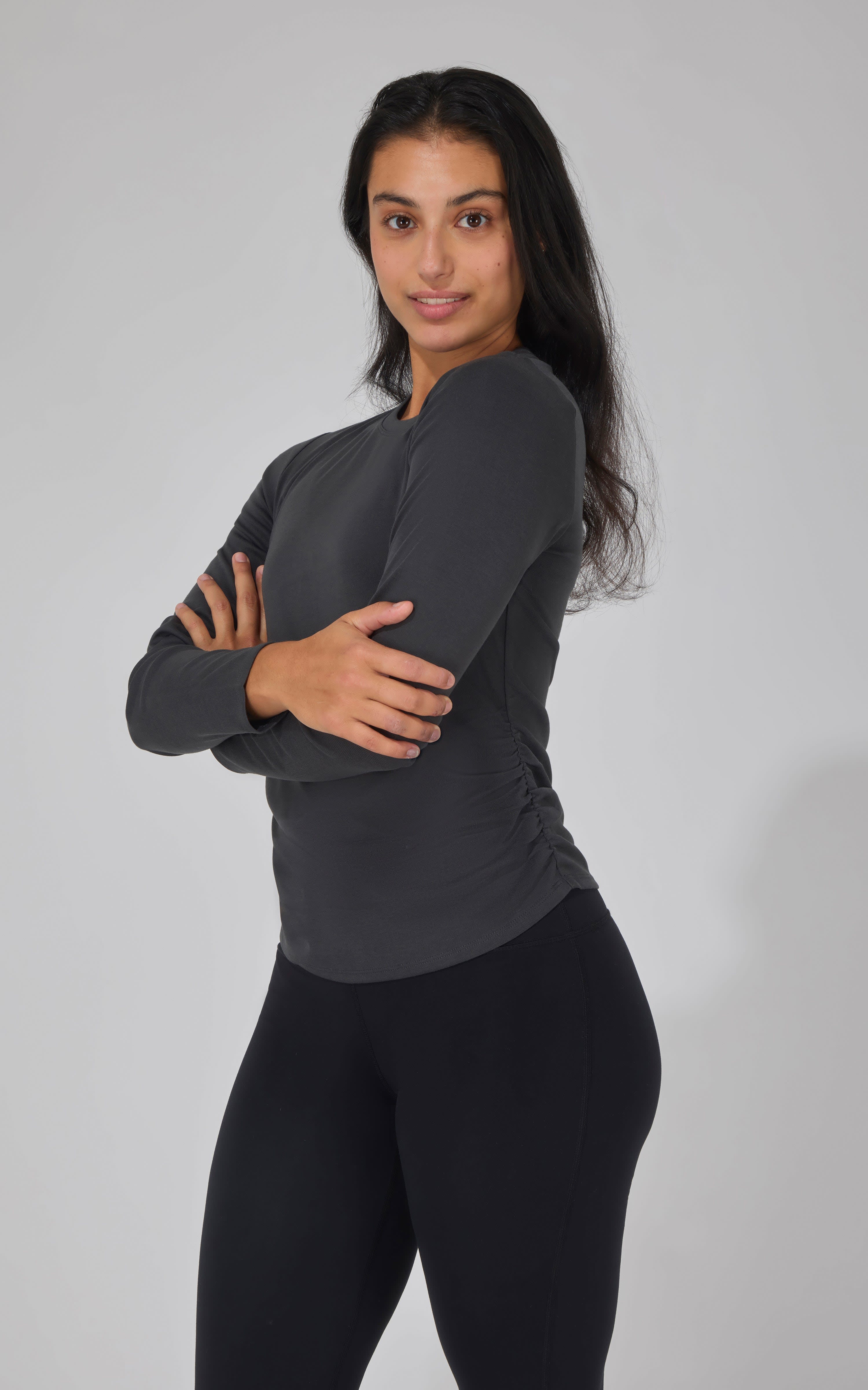 Yogalicious 2 PK Side Ruched Long Sleeve Top - 90 Degree by Reflex
