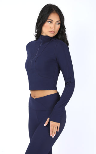 Interlink Ribbed Half Zip Long Sleeve Crop Top Jacket - Our Ocean Core Story
