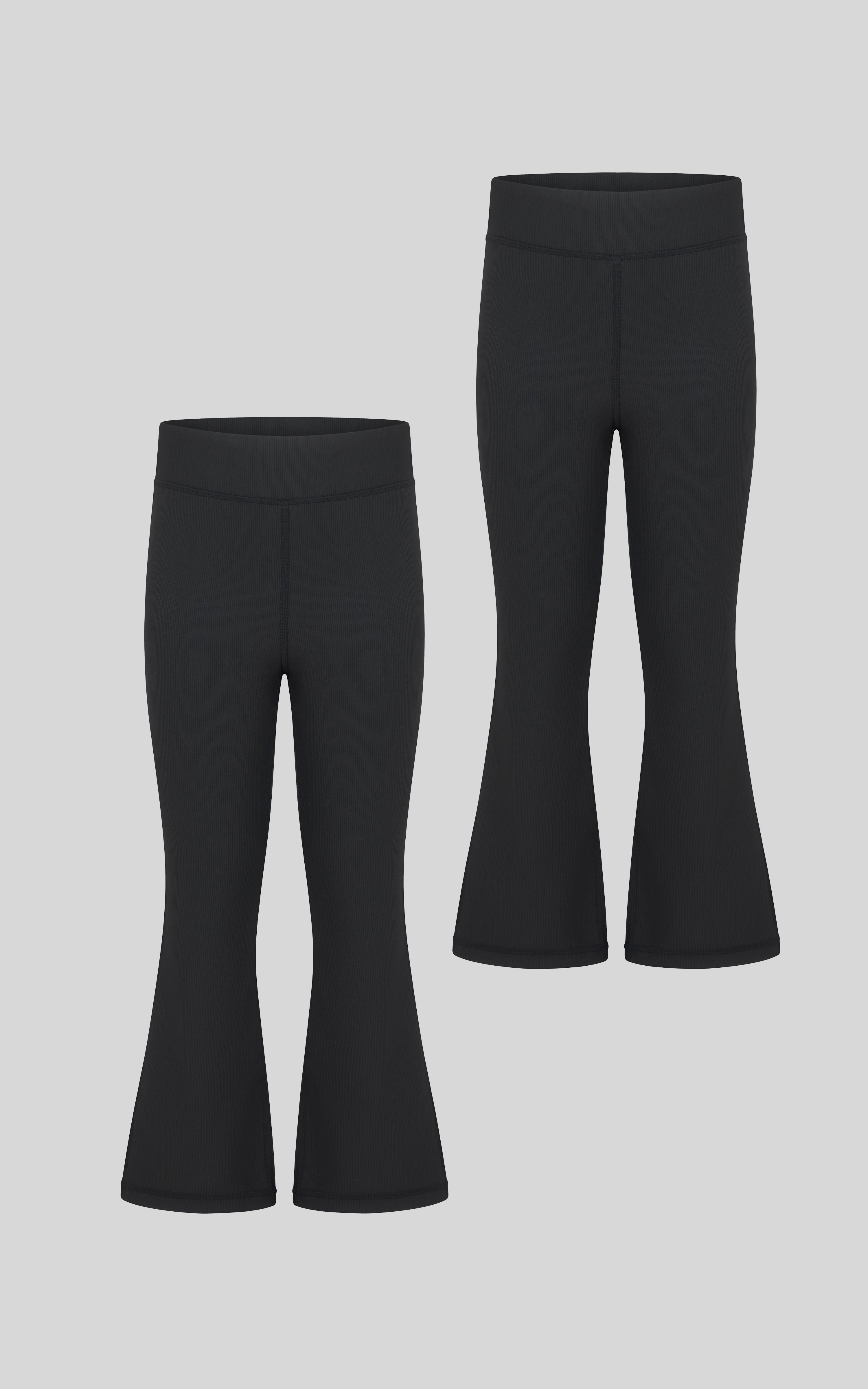 Little Girls 2 PK Ribbed Everyday Flared Leg Pant - Black/Black - 1