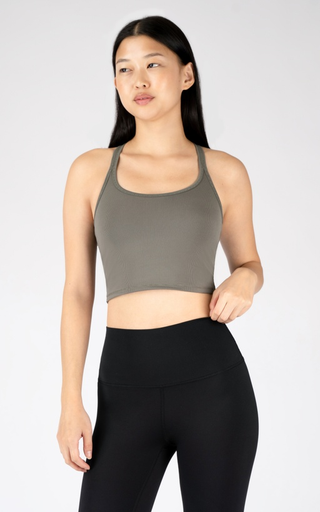 Ribbed Cropped Tank Top with Scoop Neck and Strappy Back