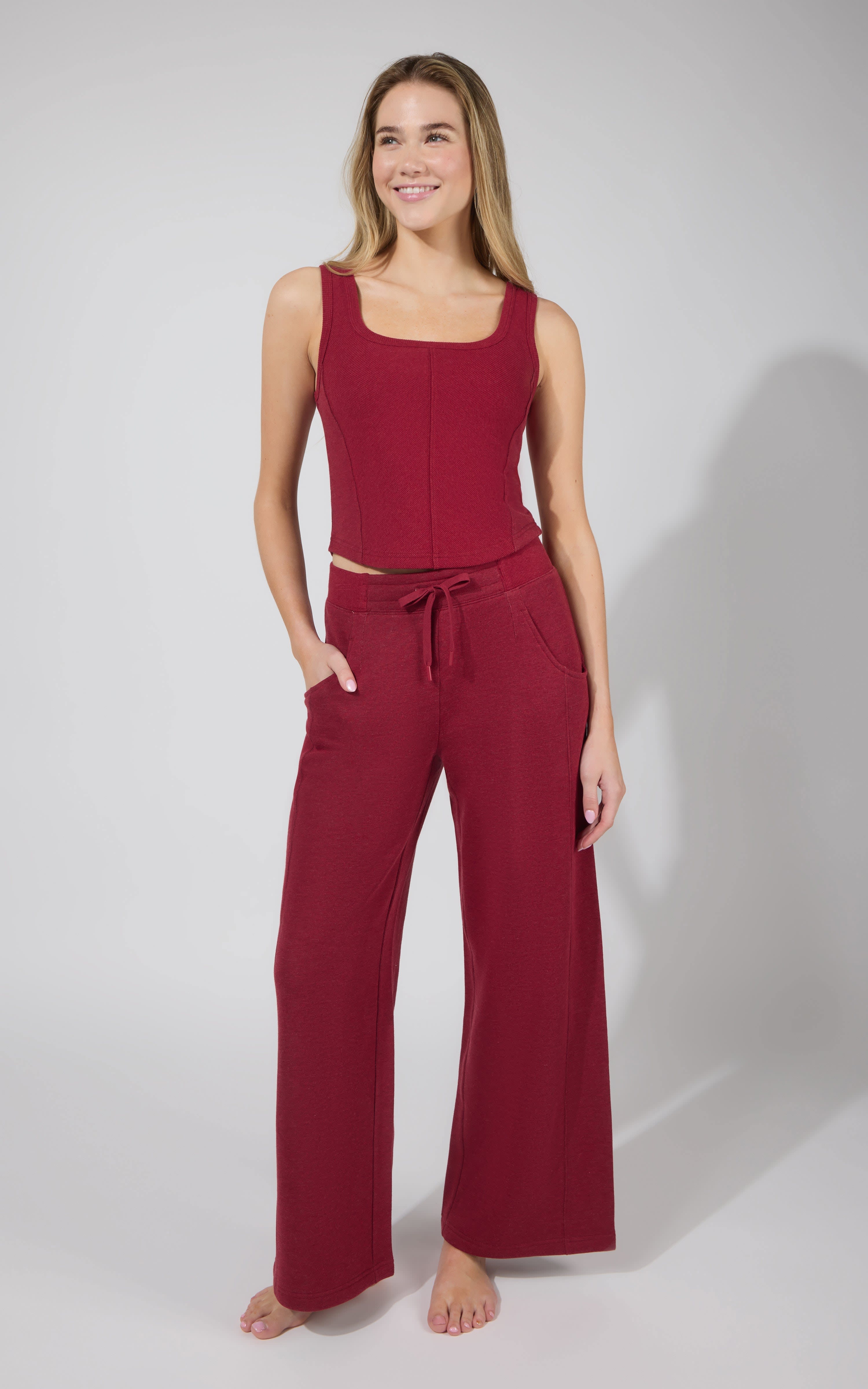 Terry Corset Tank & Fleece Wide Leg Pant Set - 90 Degree by Reflex