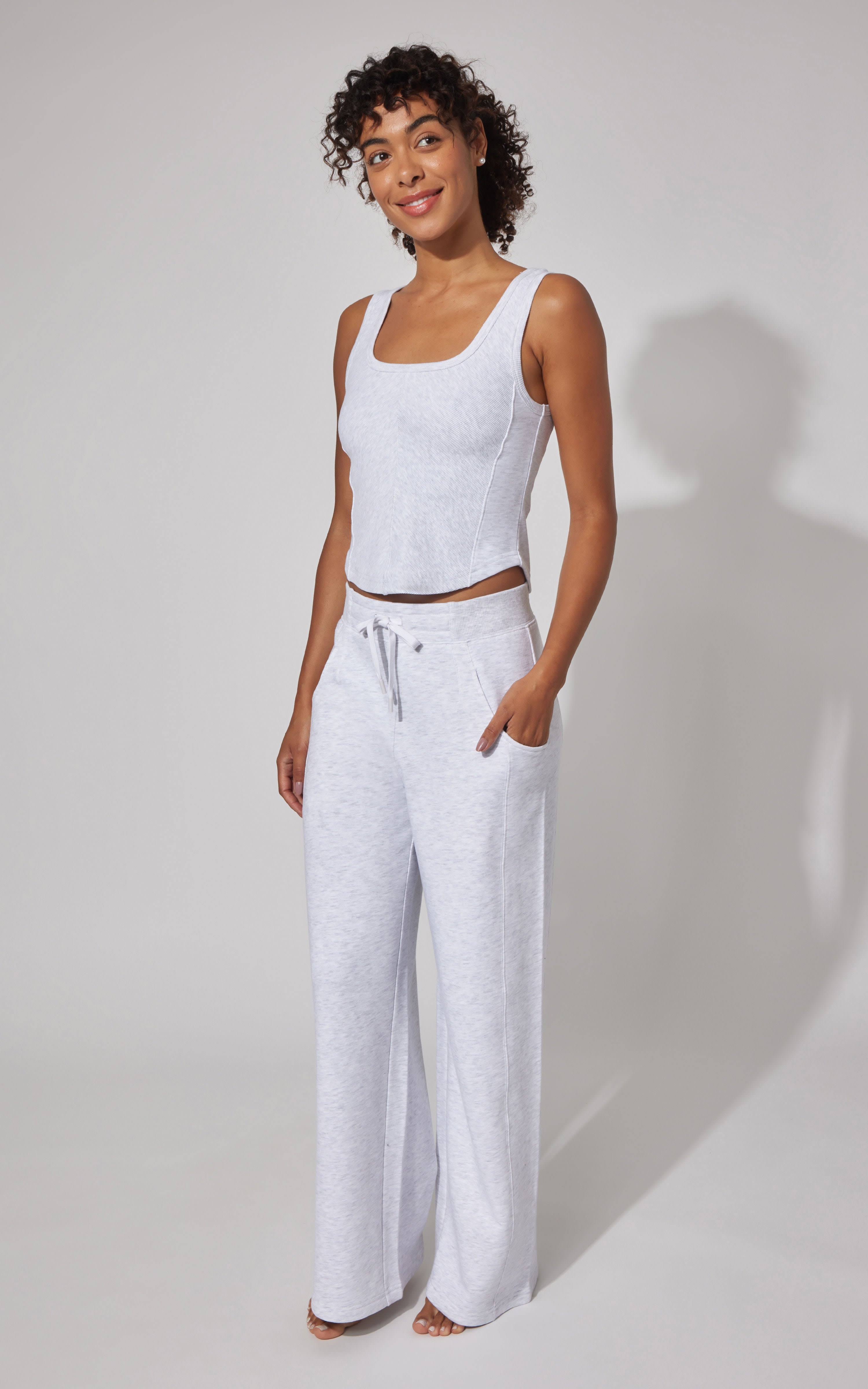 Terry Corset Tank & Fleece Wide Leg Pant Set - 90 Degree by Reflex
