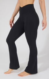 Lux Madison Crossover Elastic Free Waist Flare Leg Pant - Our Cafe Story - 90 Degree by Reflex