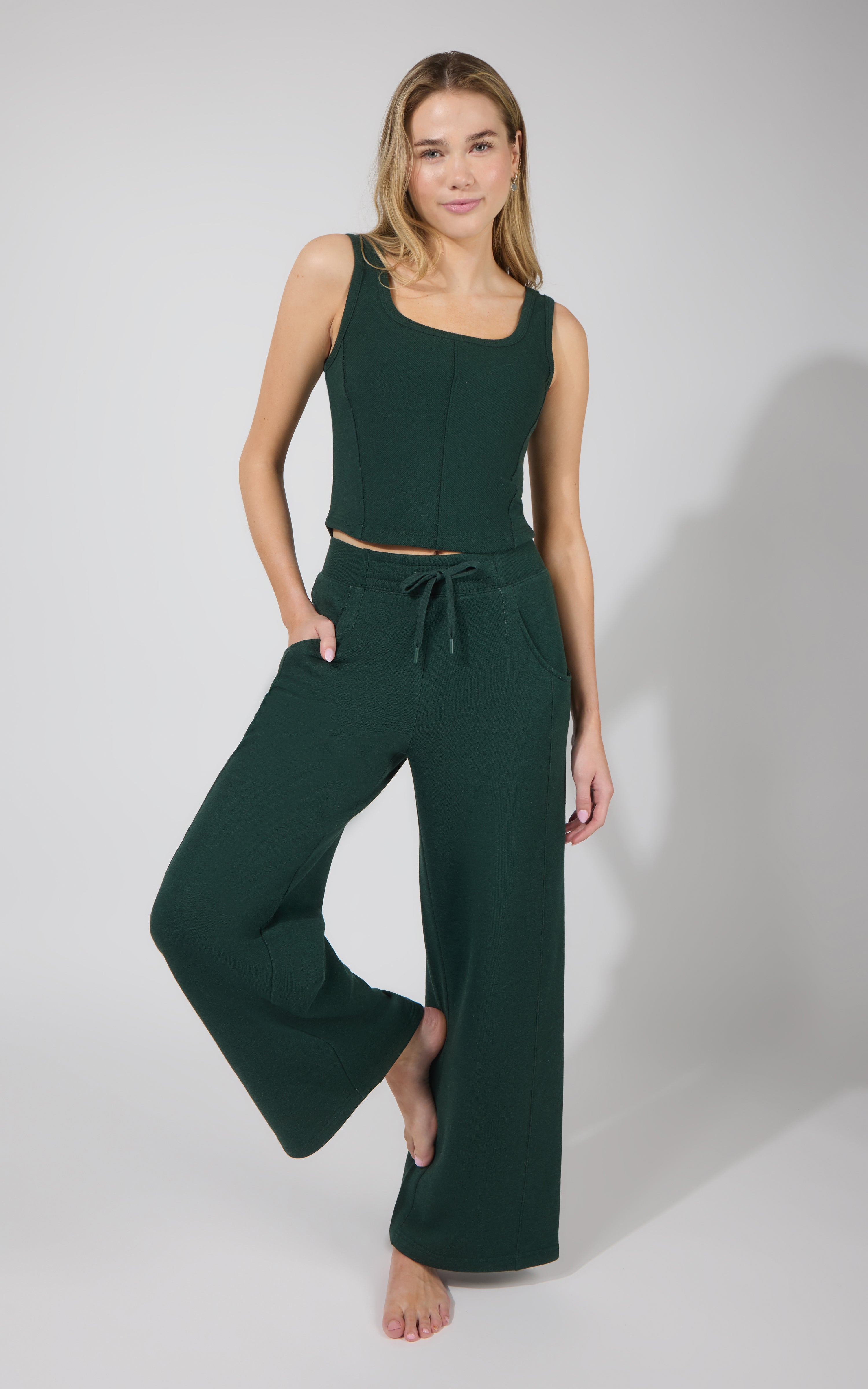 Terry Corset Tank & Fleece Wide Leg Pant Set - 90 Degree by Reflex