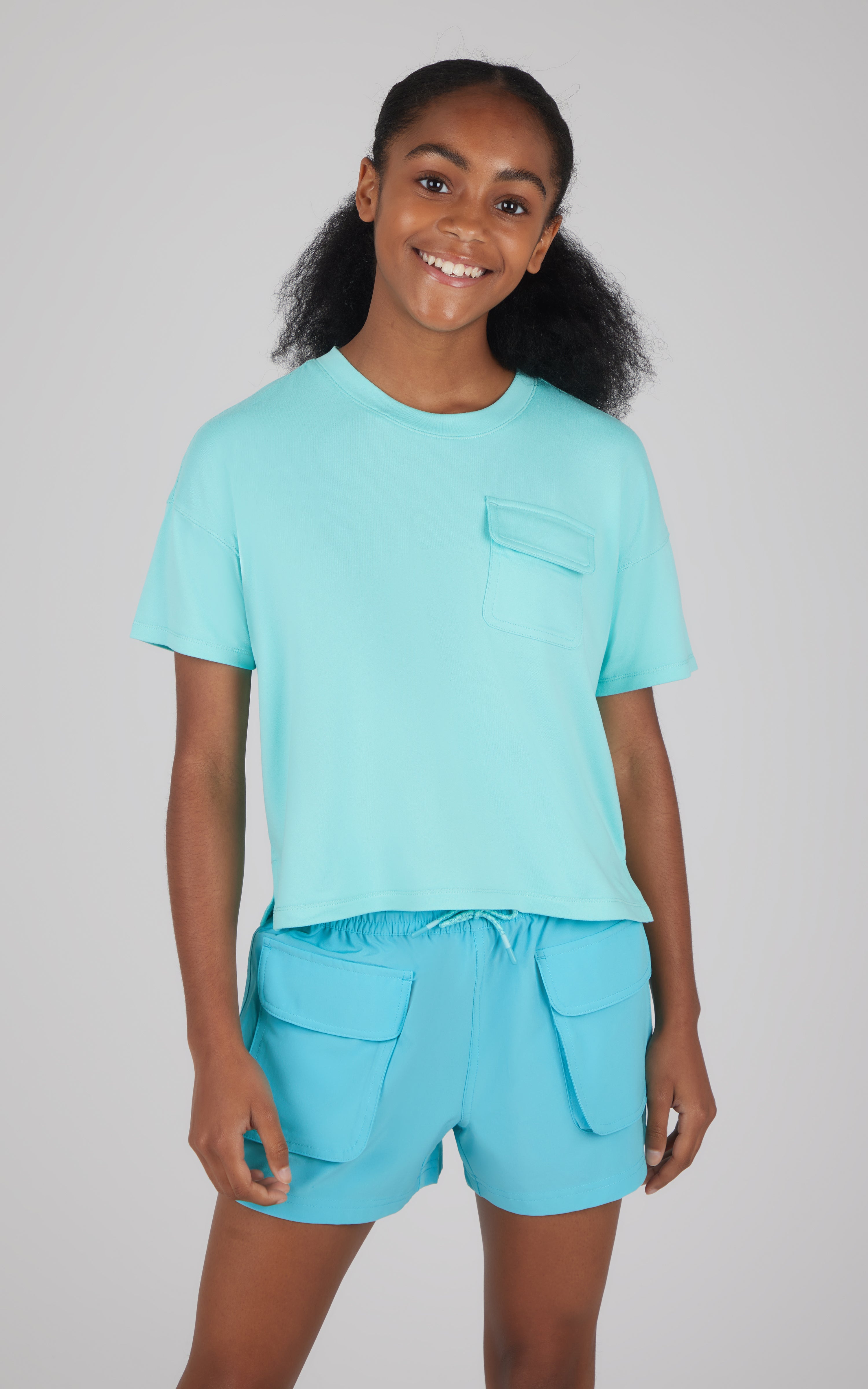 Girls 2 PC Boxy Tee and Woven Cargo Short - 90 Degree by Reflex