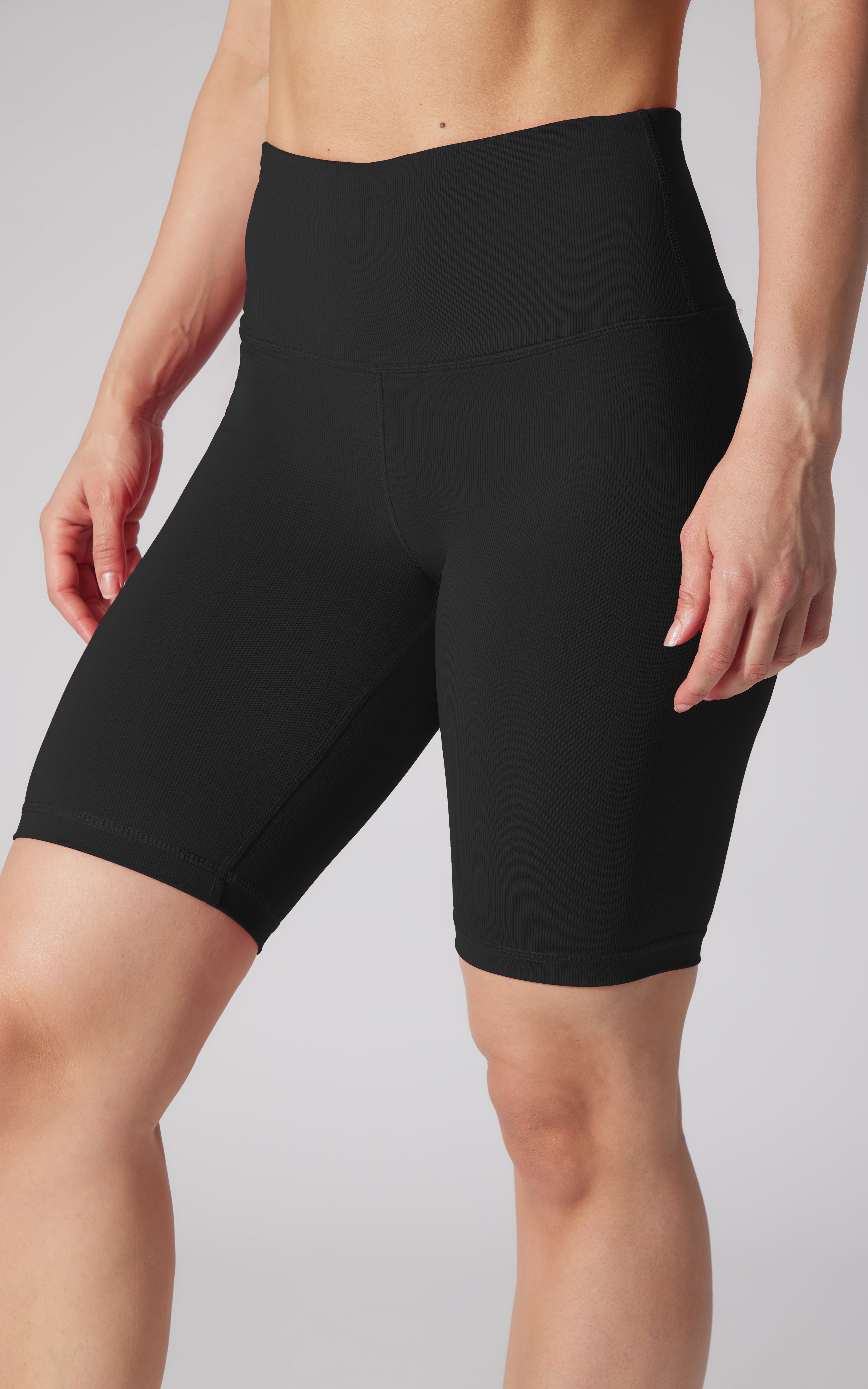 Womens High Waist Ribbed 9" Biker Shorts