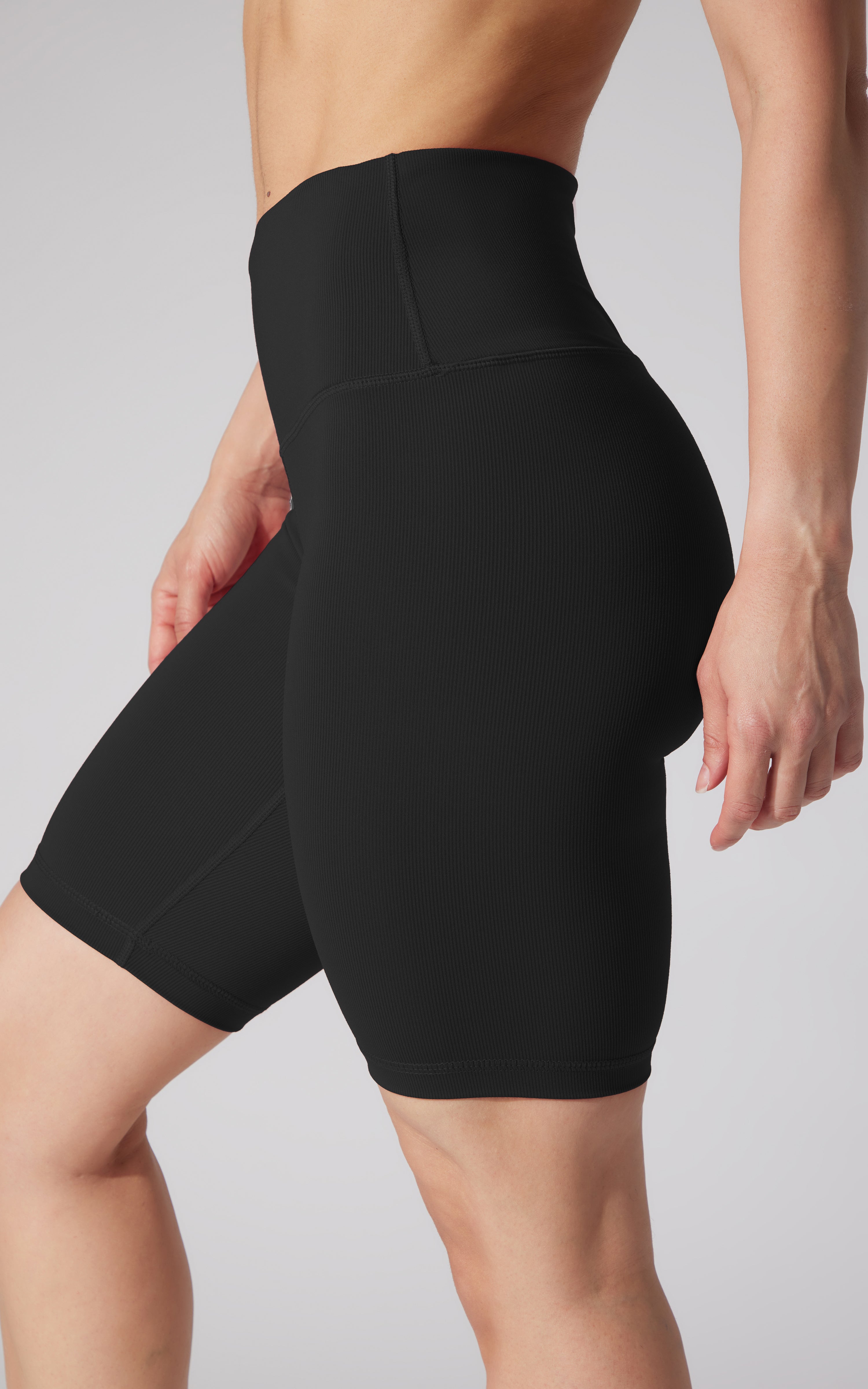 Womens High Waist Ribbed 9" Biker Shorts