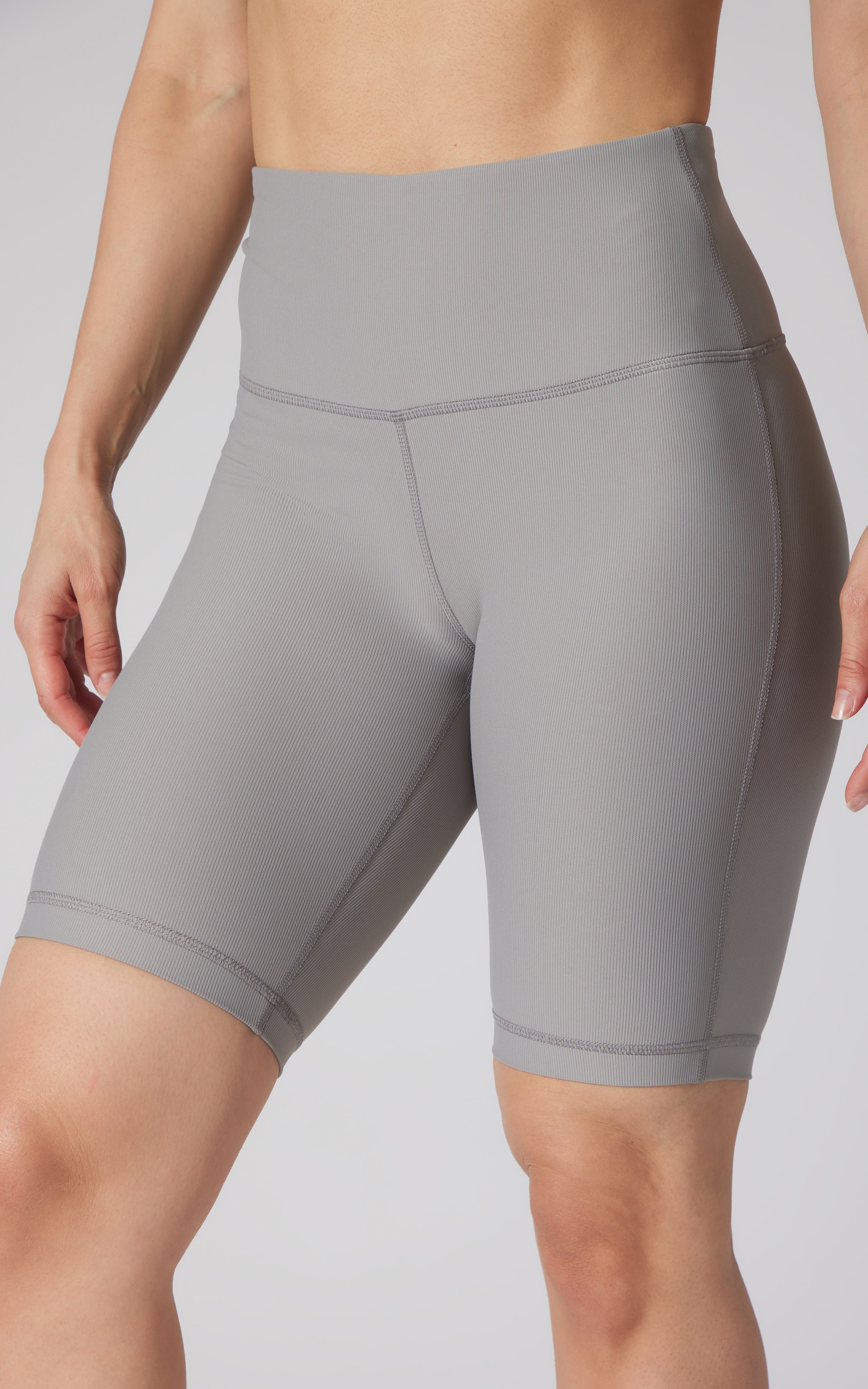 Womens High Waist Ribbed 9" Biker Shorts