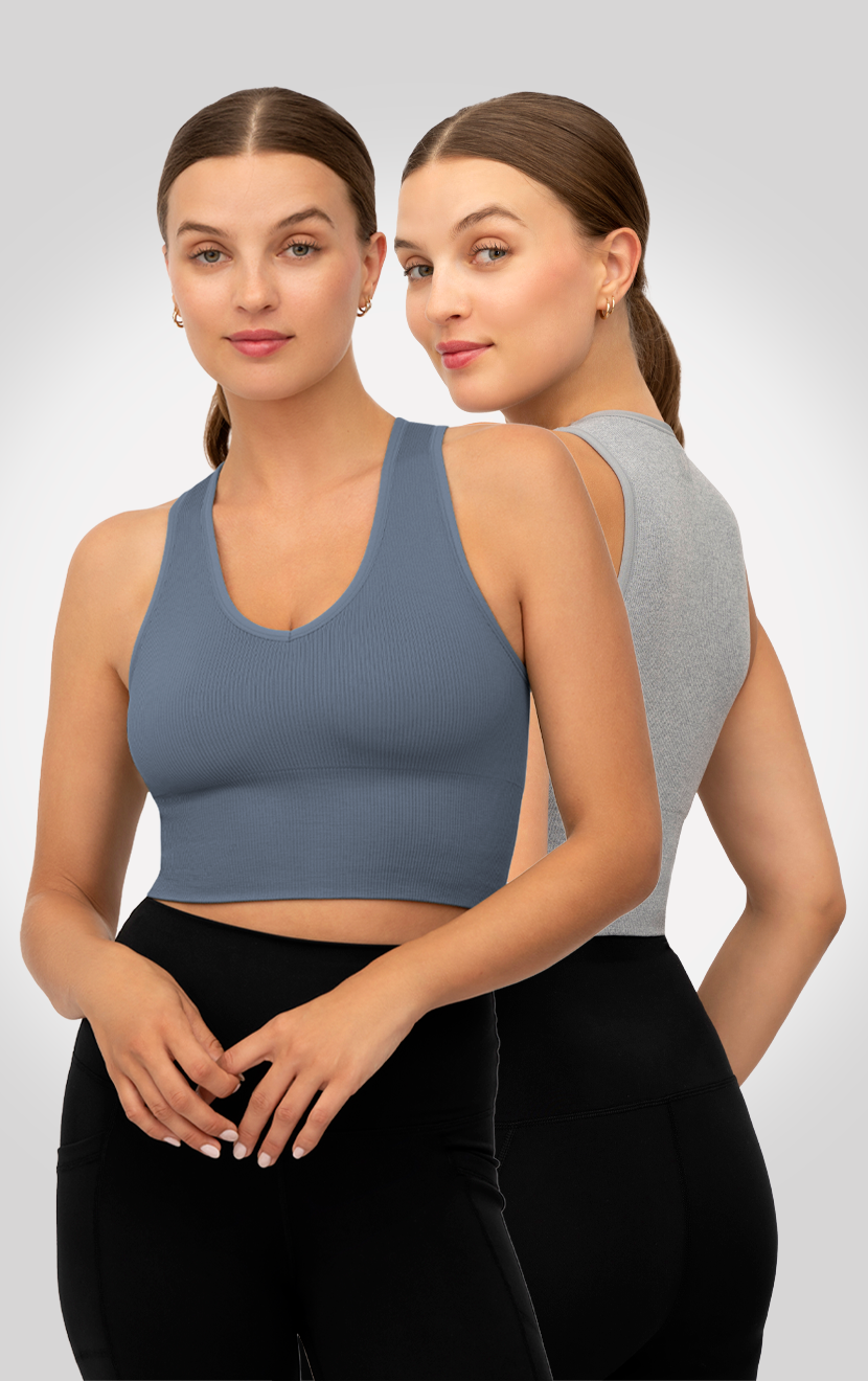 2 Pack Rib Seamless Highline V-Neck Cropped Tank Top