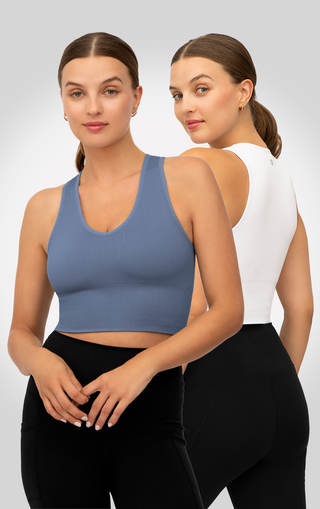 2 Pack Rib Seamless Highline V-Neck Cropped Tank Top