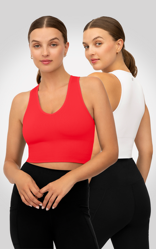 2 Pack Rib Seamless Highline V-Neck Cropped Tank Top