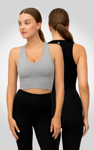 2 Pack Rib Seamless Highline V-Neck Cropped Tank Top