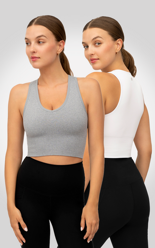 2 Pack Rib Seamless Highline V-Neck Cropped Tank Top