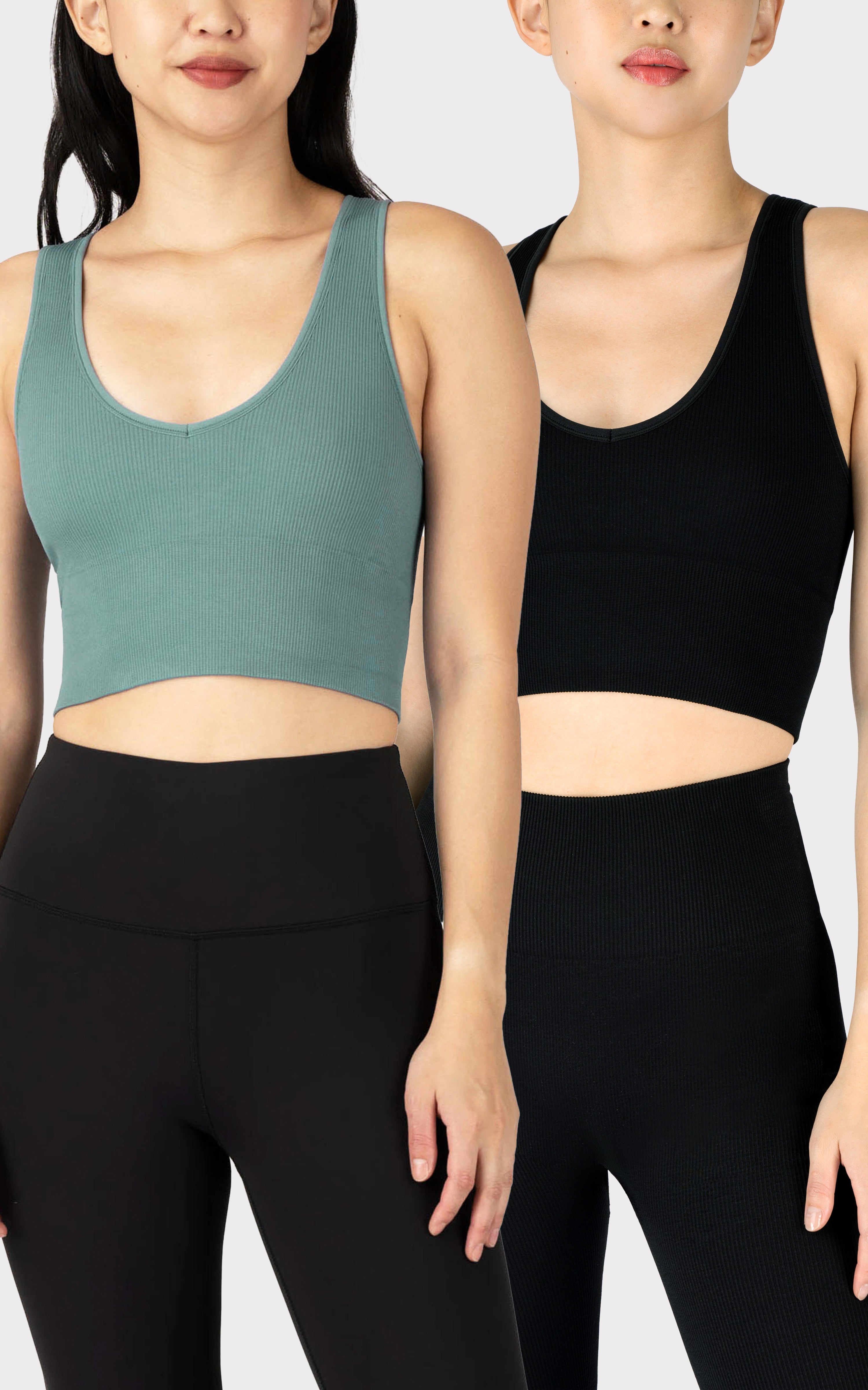 2 Pack Rib Seamless Highline V-Neck Cropped Tank Top