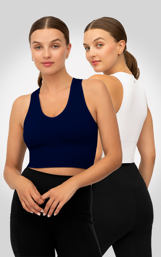 2 Pack Rib Seamless Highline V-Neck Cropped Tank Top