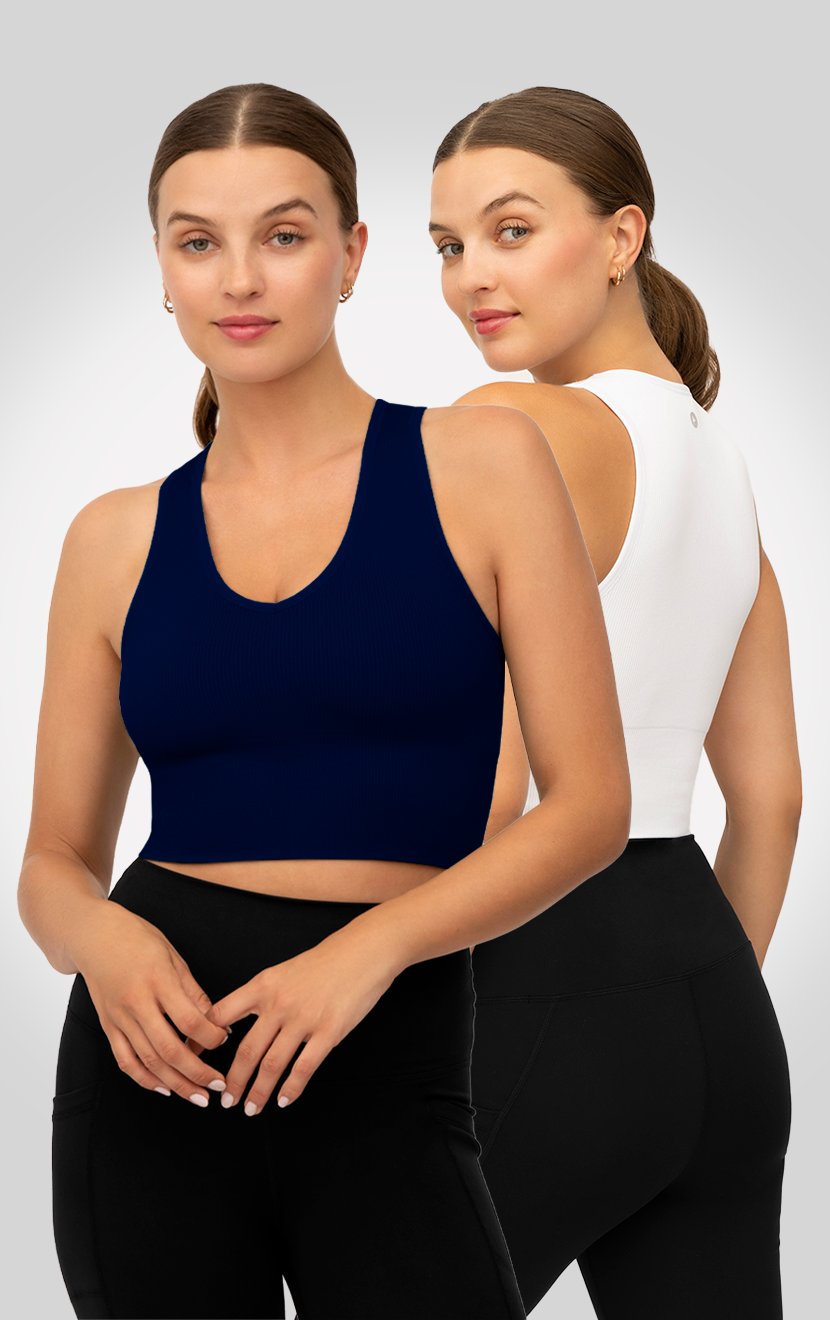 2 Pack Rib Seamless Highline V-Neck Cropped Tank Top - SLW