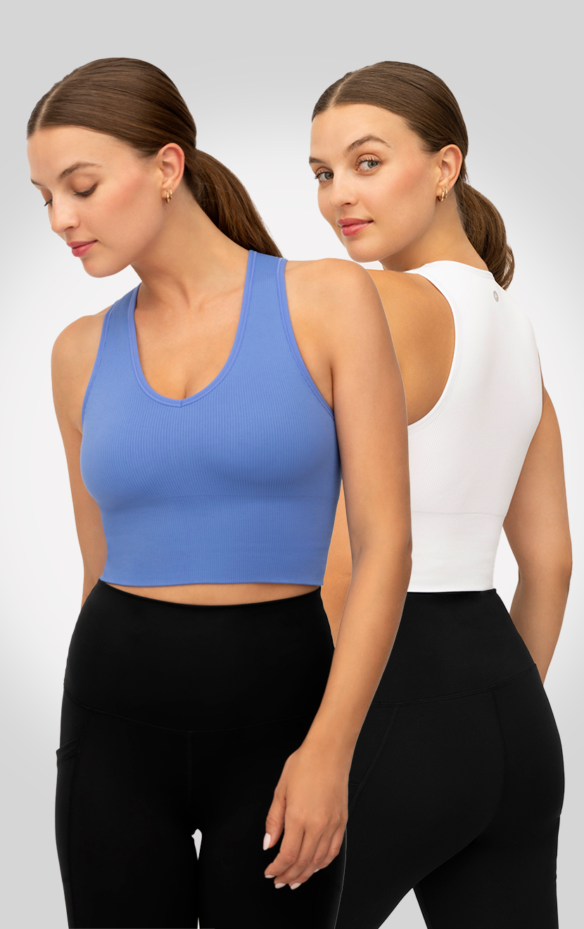 2 Pack Rib Seamless Highline V-Neck Cropped Tank Top