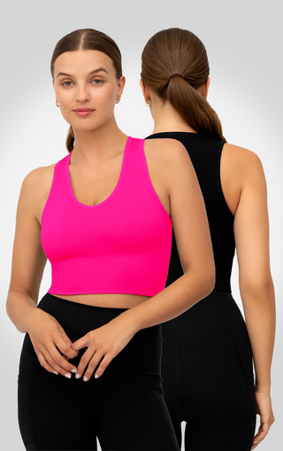 2 Pack Rib Seamless Highline V-Neck Cropped Tank Top