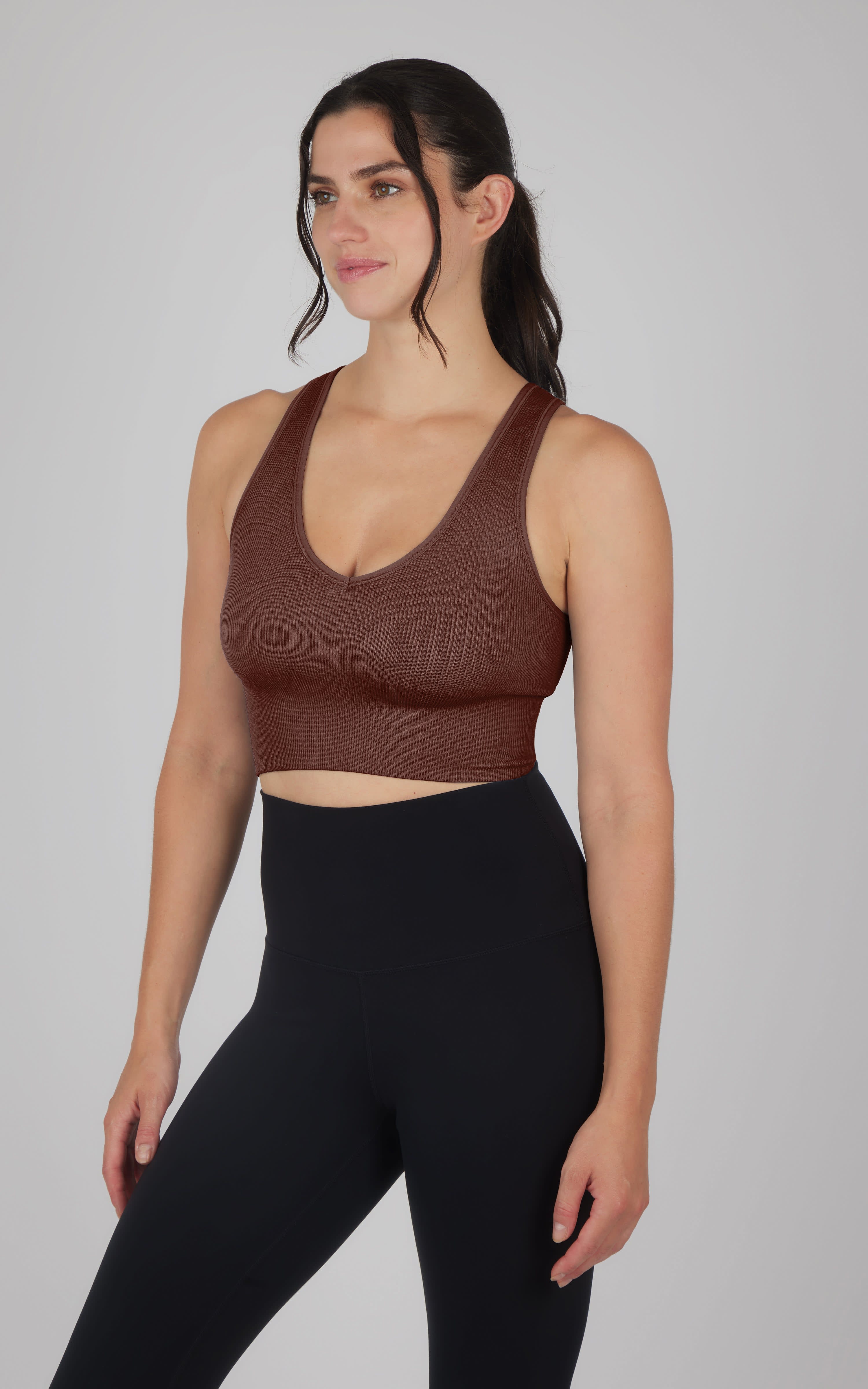 Seamless V-Neck Crop Ribbed Tank Top - 90 Degree by Reflex