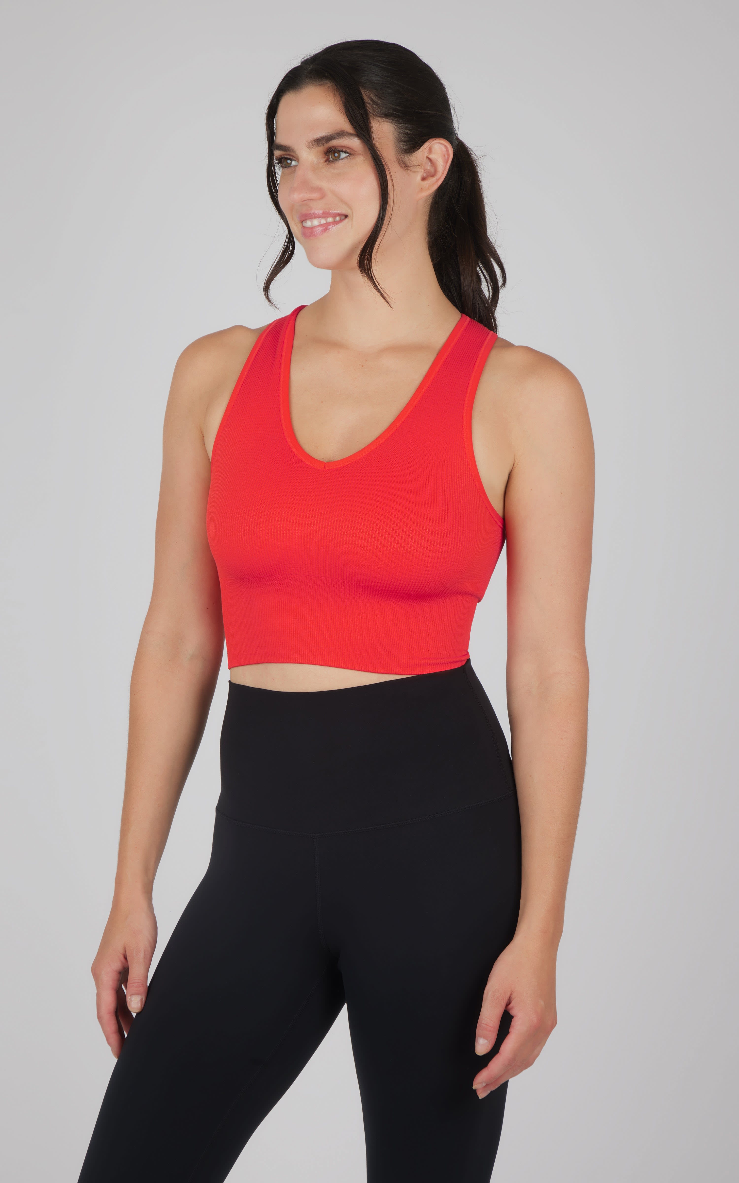 Seamless V-Neck Crop Ribbed Tank Top - 90 Degree by Reflex