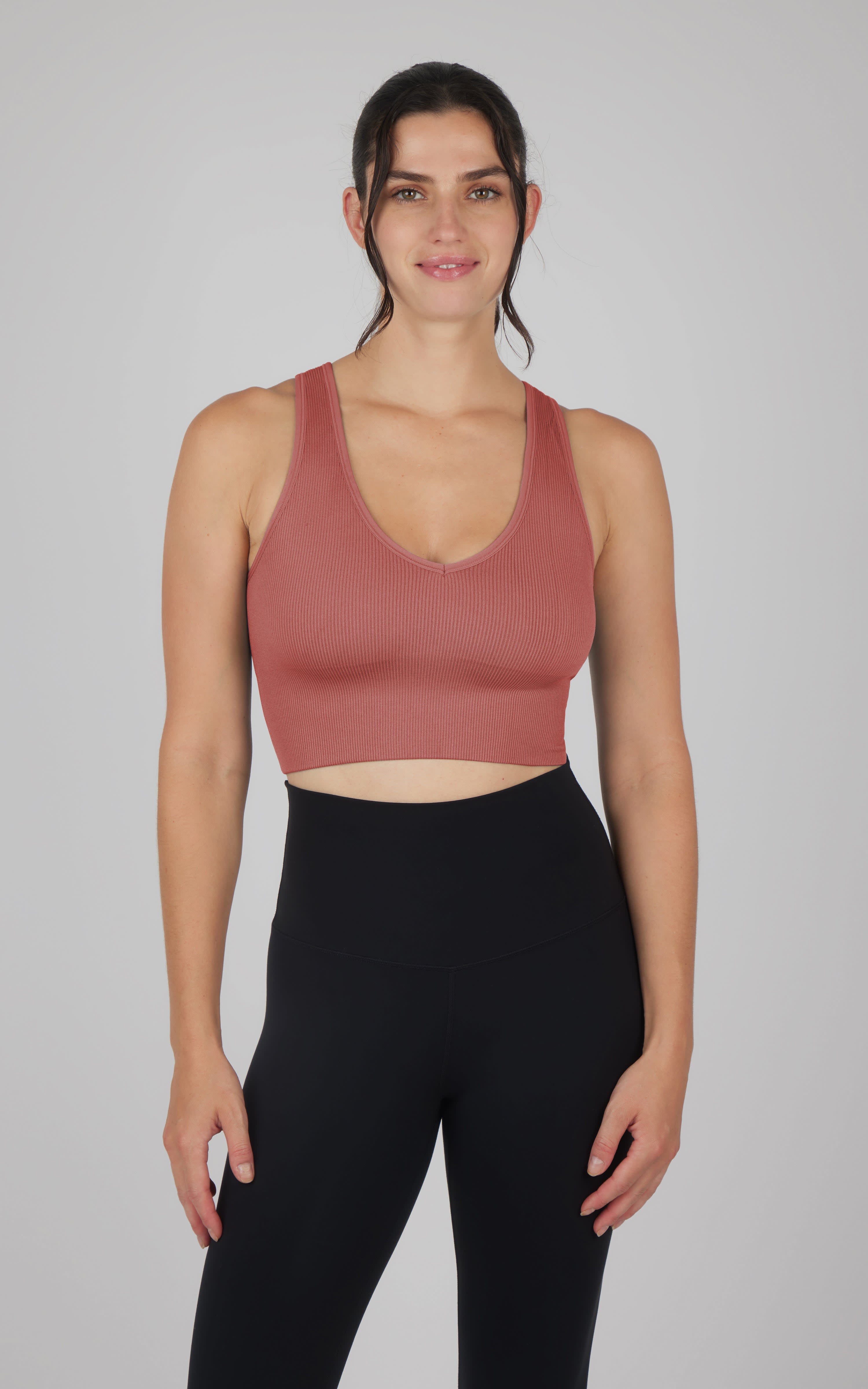 Seamless V-Neck Crop Ribbed Tank Top - 90 Degree by Reflex