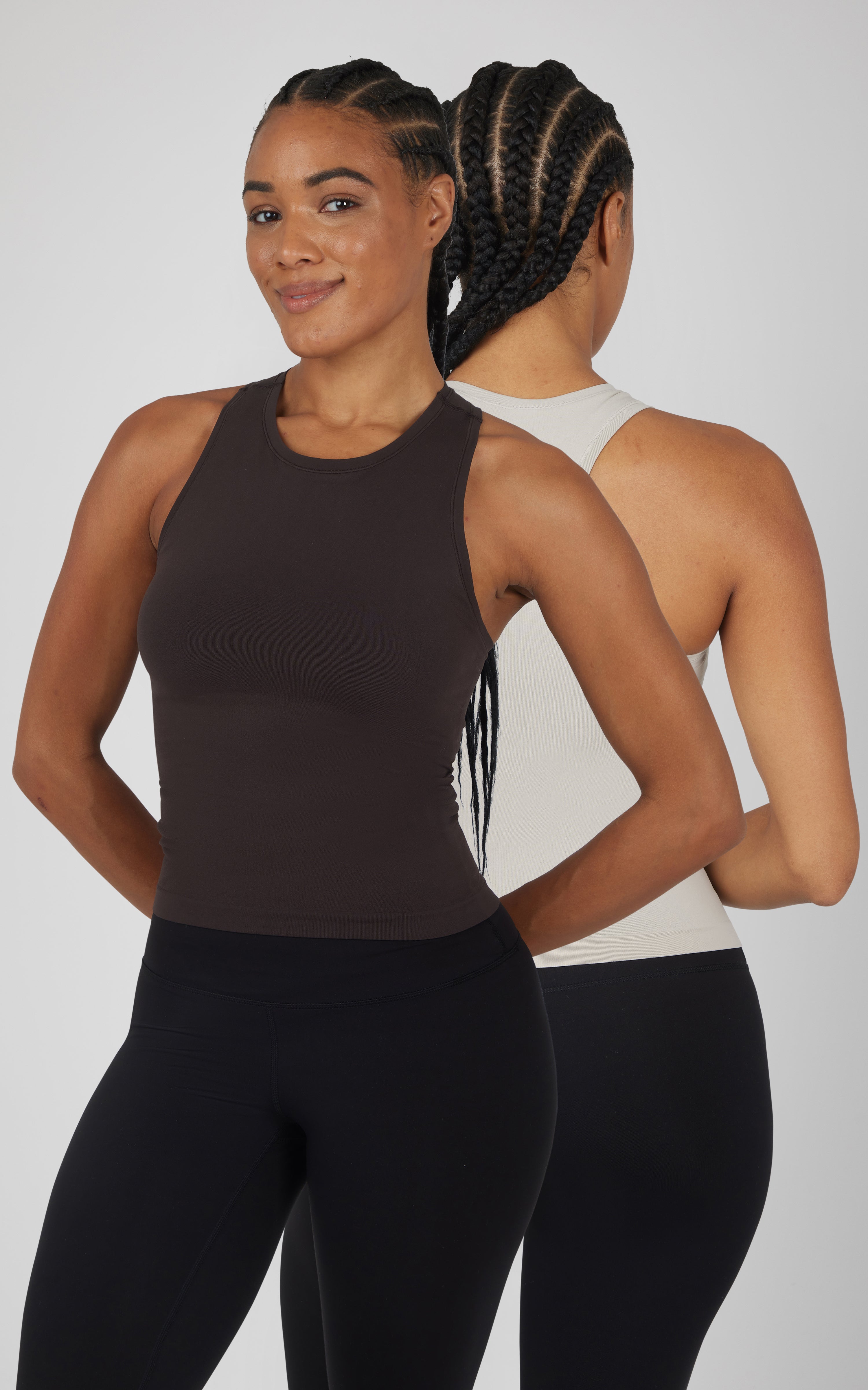 2 Pack Seamless  Racerback Tank Top with Built in Bra