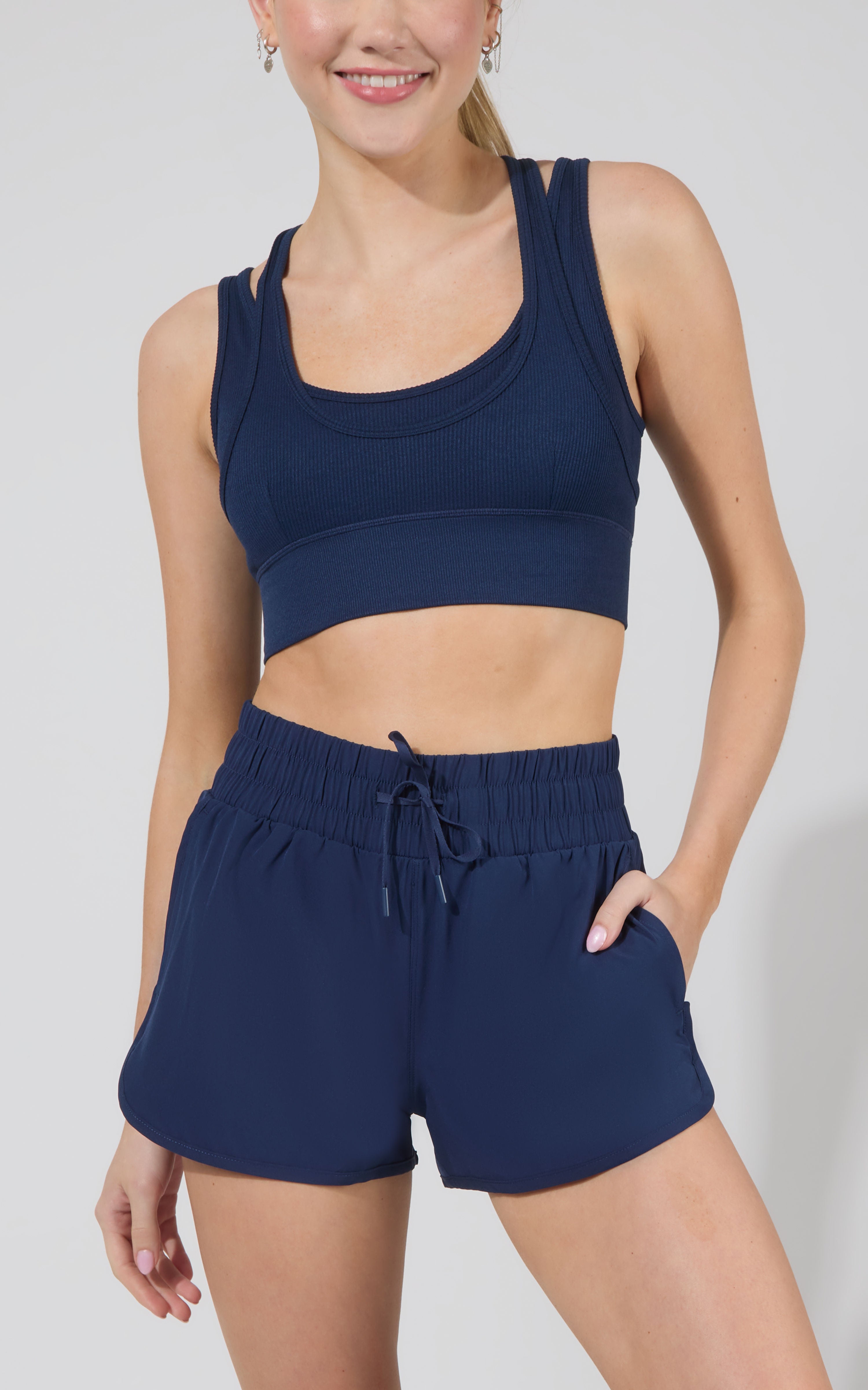 Seamless Rib Sorelle Double Layer Bra (With Cups) + Lightstreme Korra Running Short With Contrast Binding - 90 Degree by Reflex