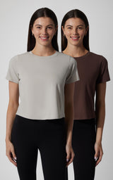 2 PK Airlite Cotton Boxy Cropped Short Sleeve Tee