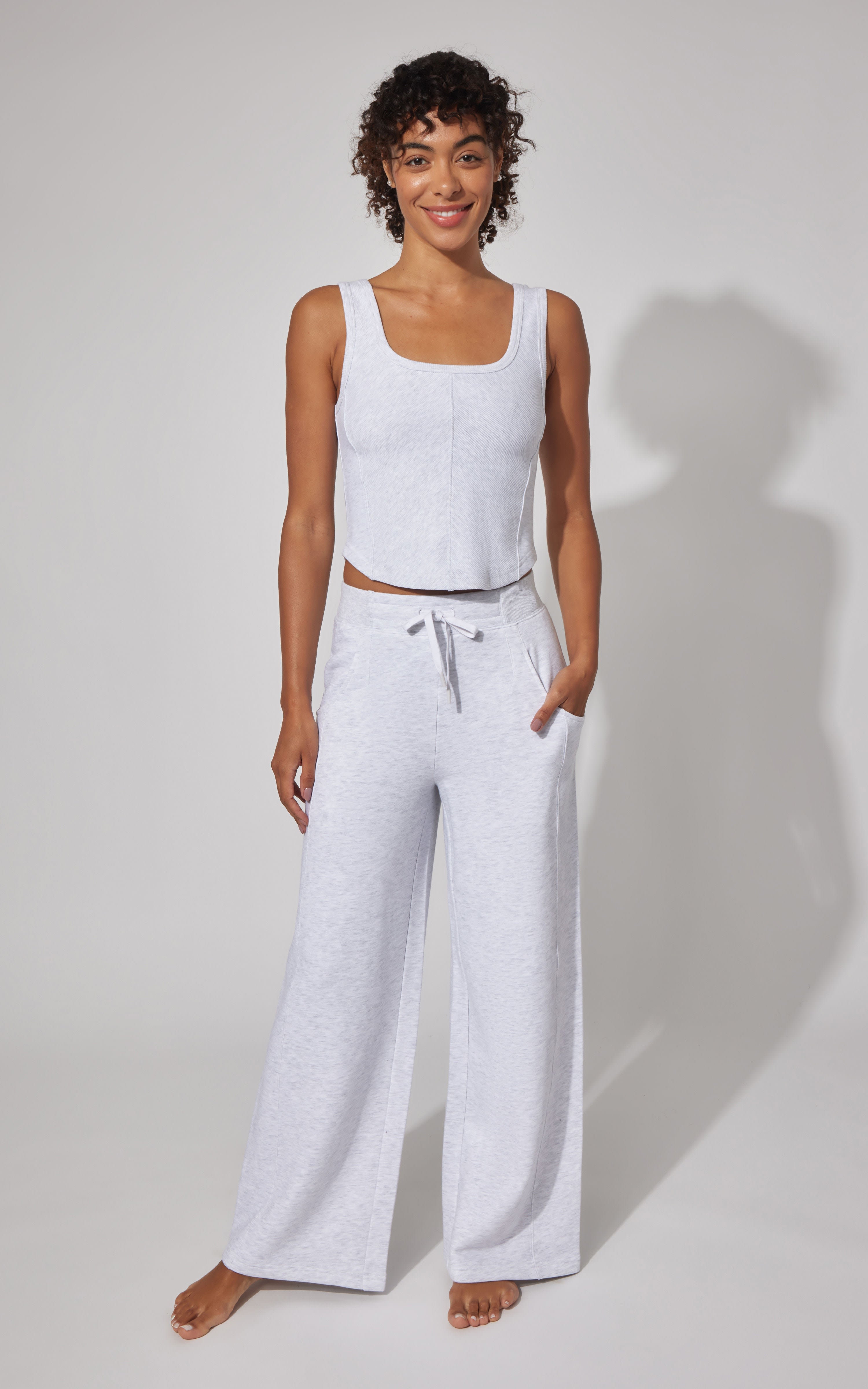 Terry Corset Tank & Fleece Wide Leg Pant Set - 90 Degree by Reflex