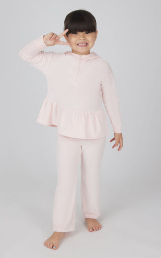 Toddler Girls Velour Peplum Half Zip Hoodie Jacket +  Velour Flare Pant + Scrunchie Set - 90 Degree by Reflex