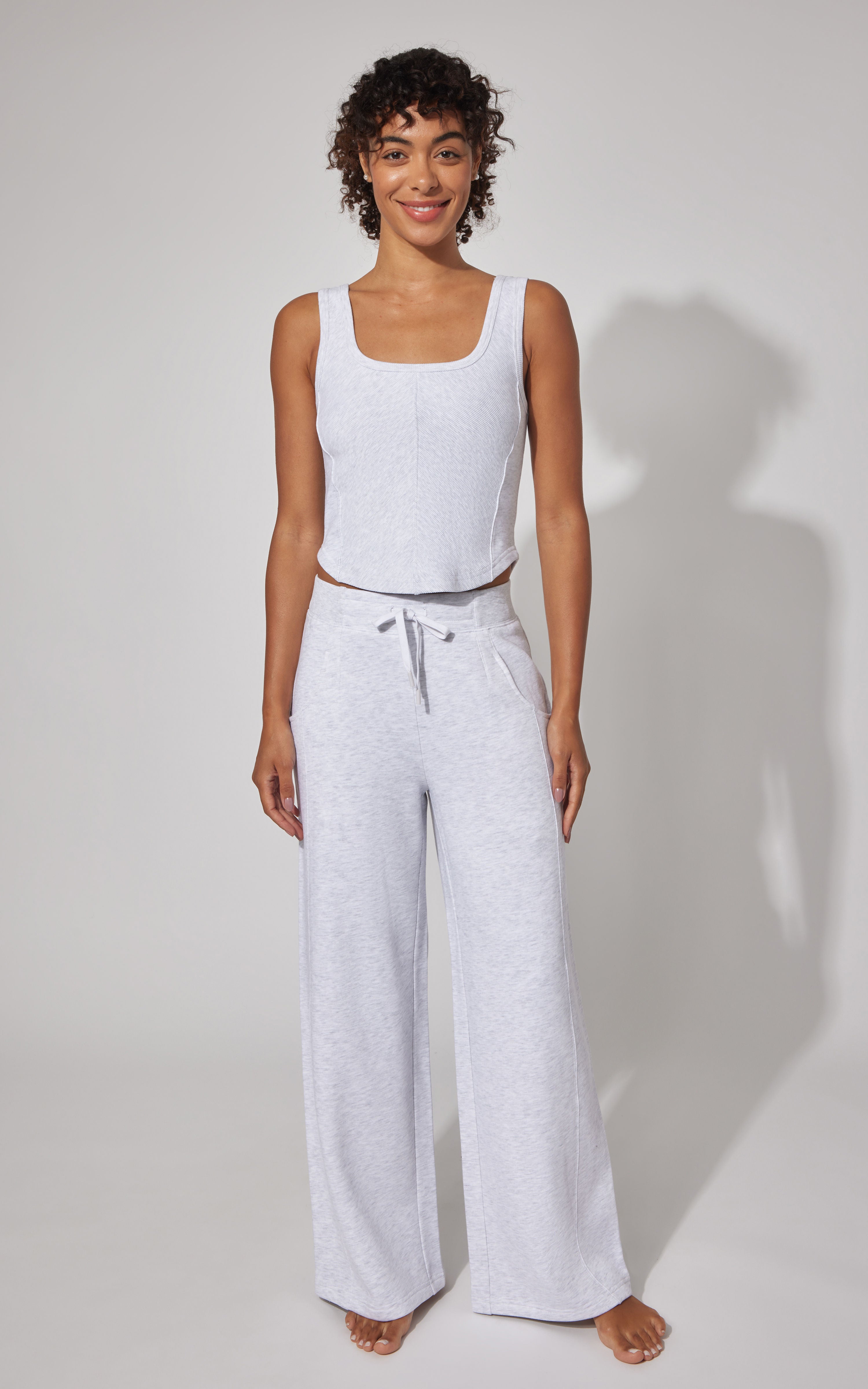 Terry Corset Tank & Fleece Wide Leg Pant Set - 90 Degree by Reflex