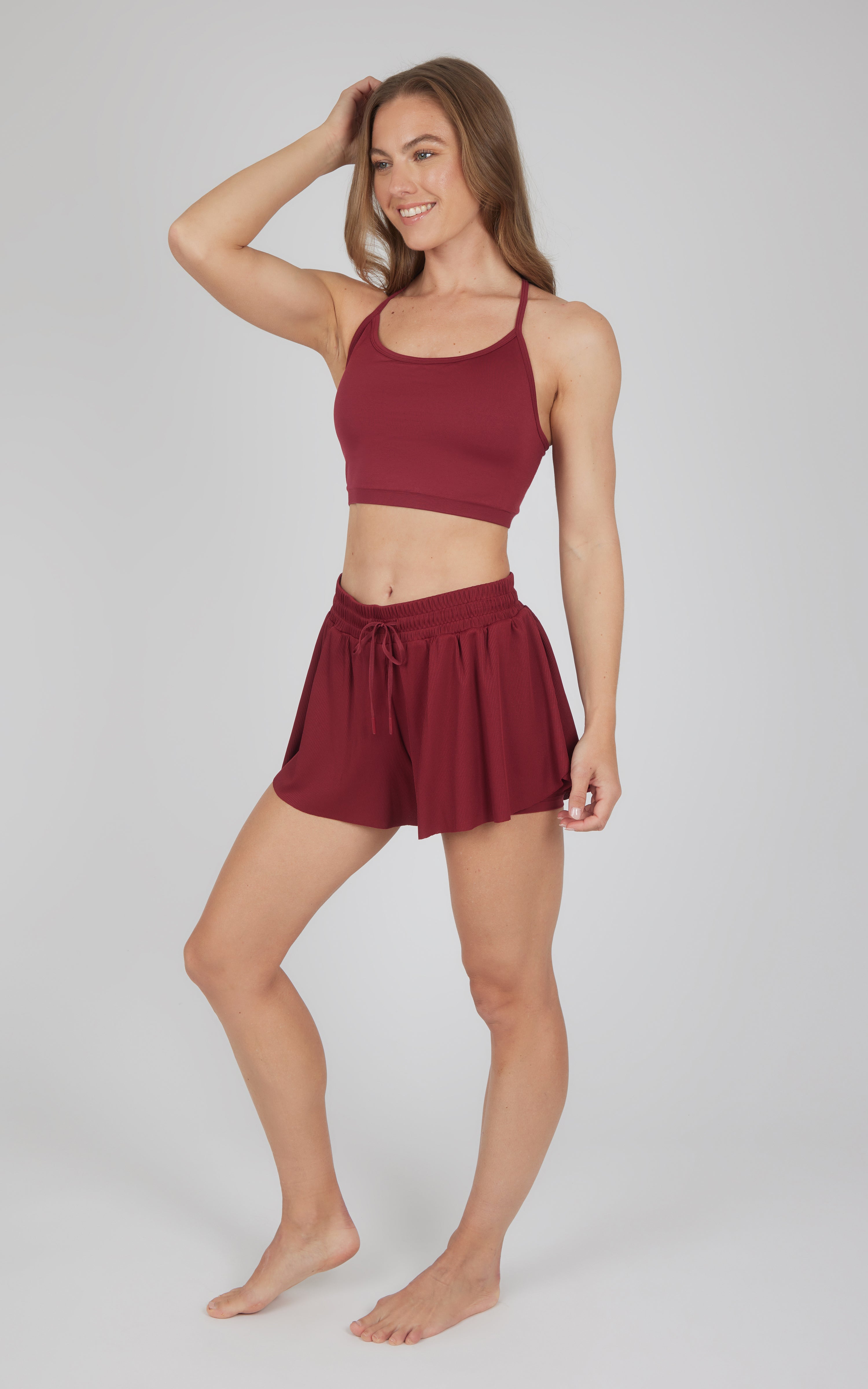 2 PC Seamless Bra and Ribbed 2 in 1 Running Short - Our Petal Tone Story - 90 Degree by Reflex