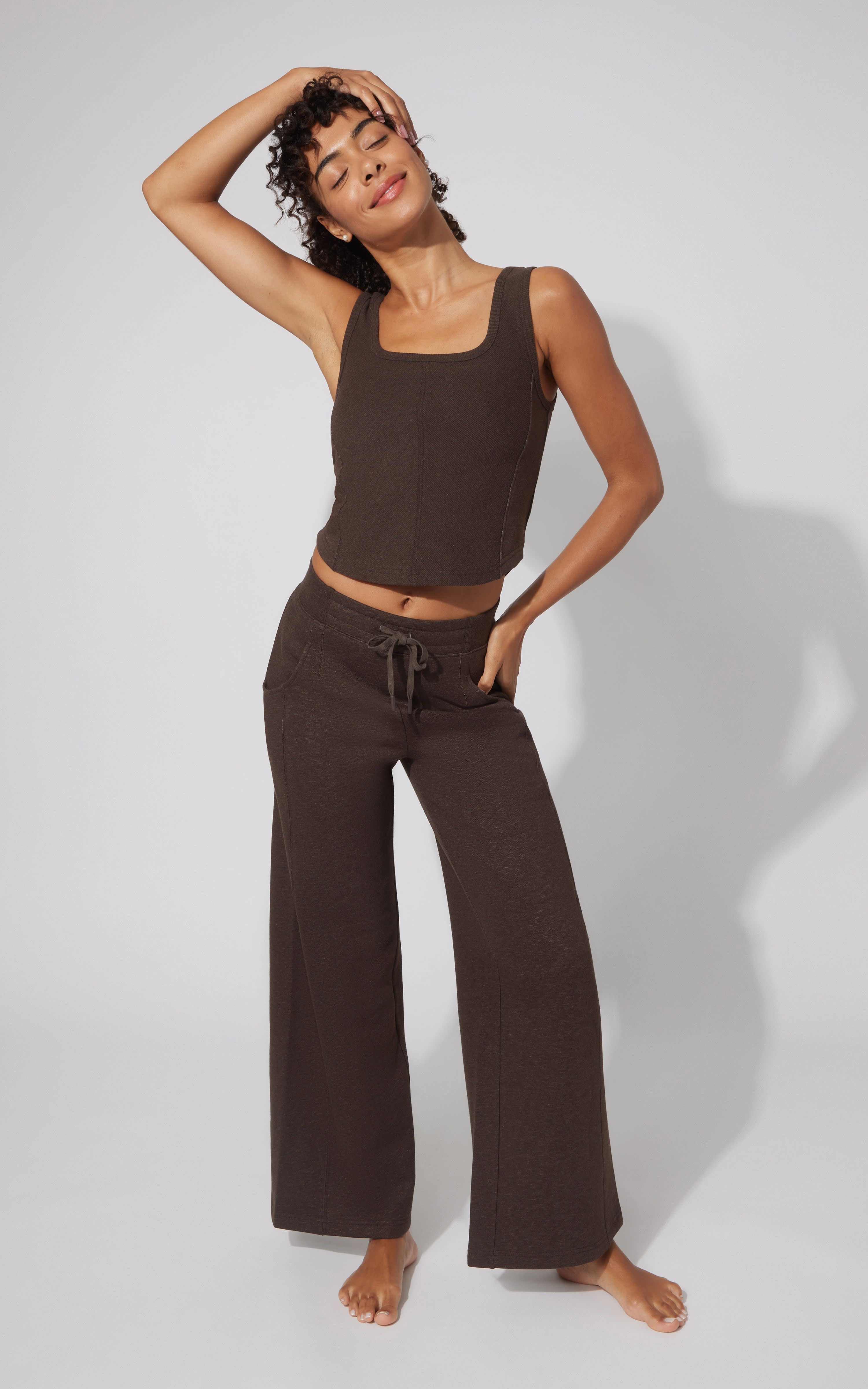 Terry Corset Tank & Fleece Wide Leg Pant Set - 90 Degree by Reflex