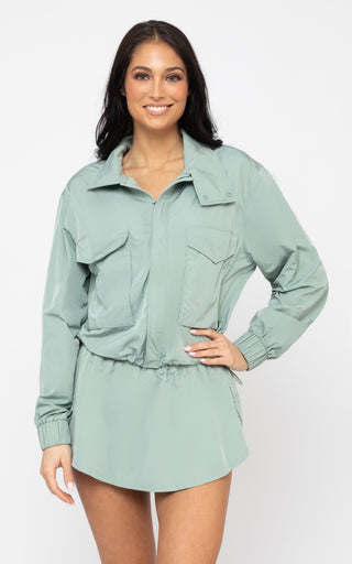 Radiant Commuter Woven Cinched Hem Cropped Windbreaker with Front Patch Pockets