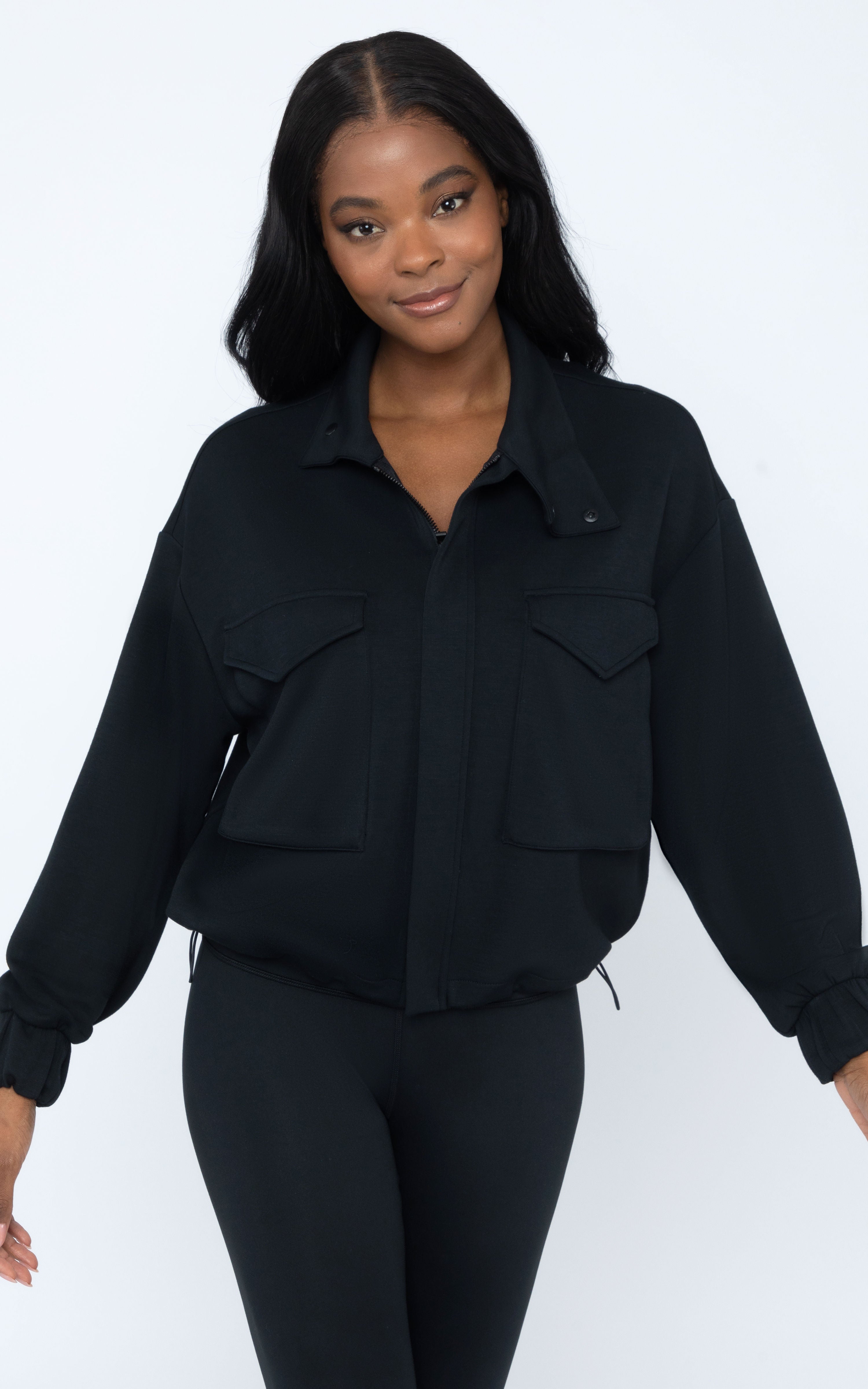 Scuba Modal Cropped Cinched Hem Jacket