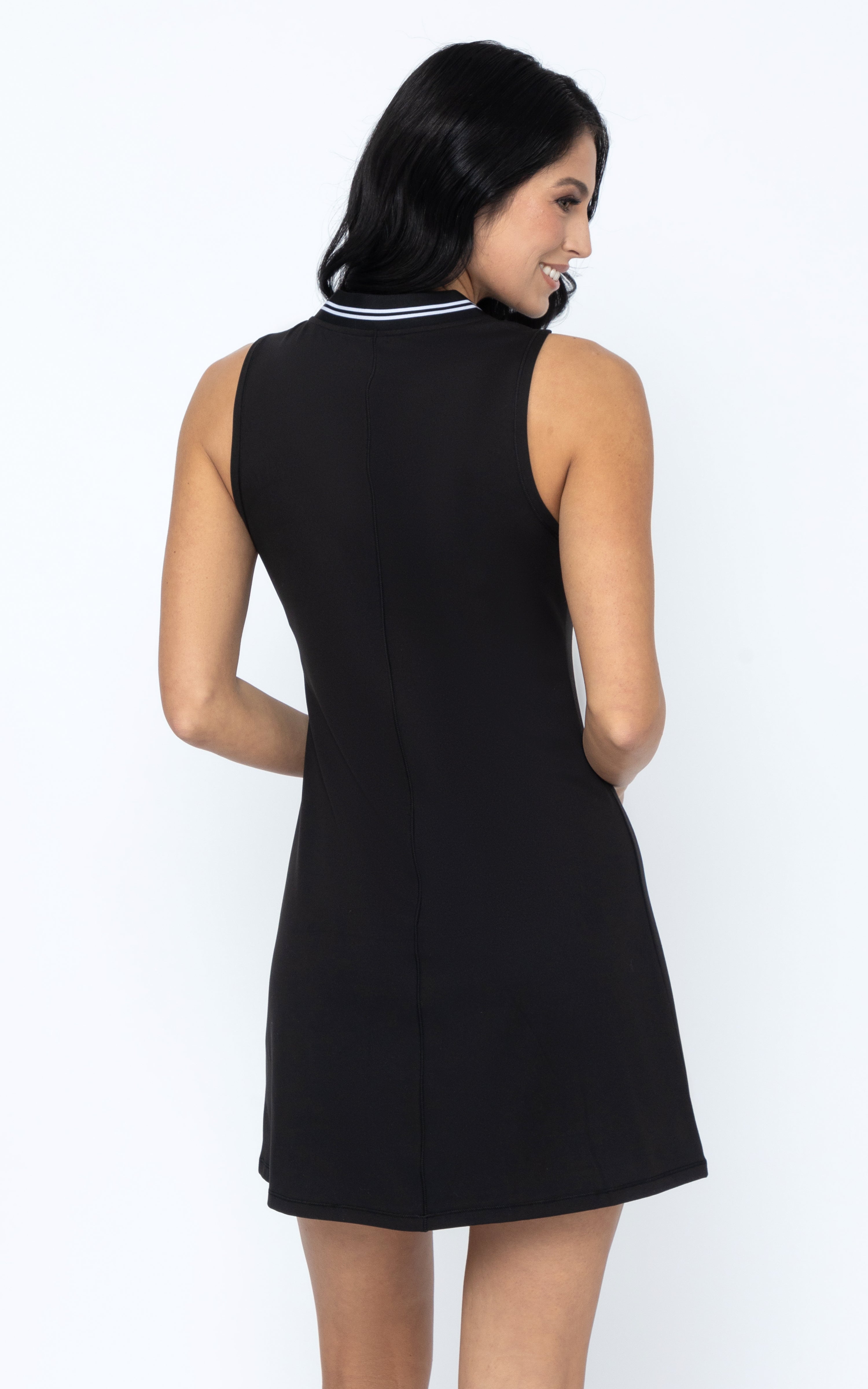 V-Neck Slit Tennis Dress with Contrast Stripe