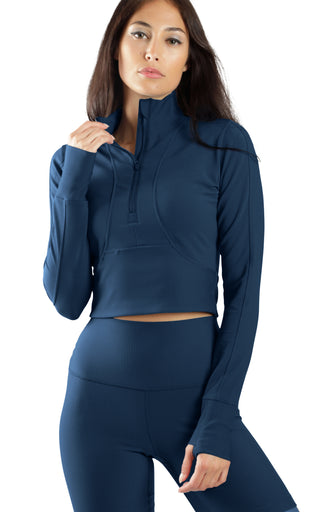 Interlink Ribbed Half Zip Long Sleeve Crop Top Jacket