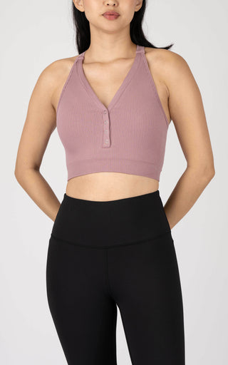 Seamless Ribbed Button Up Henley Cropped Tank Top
