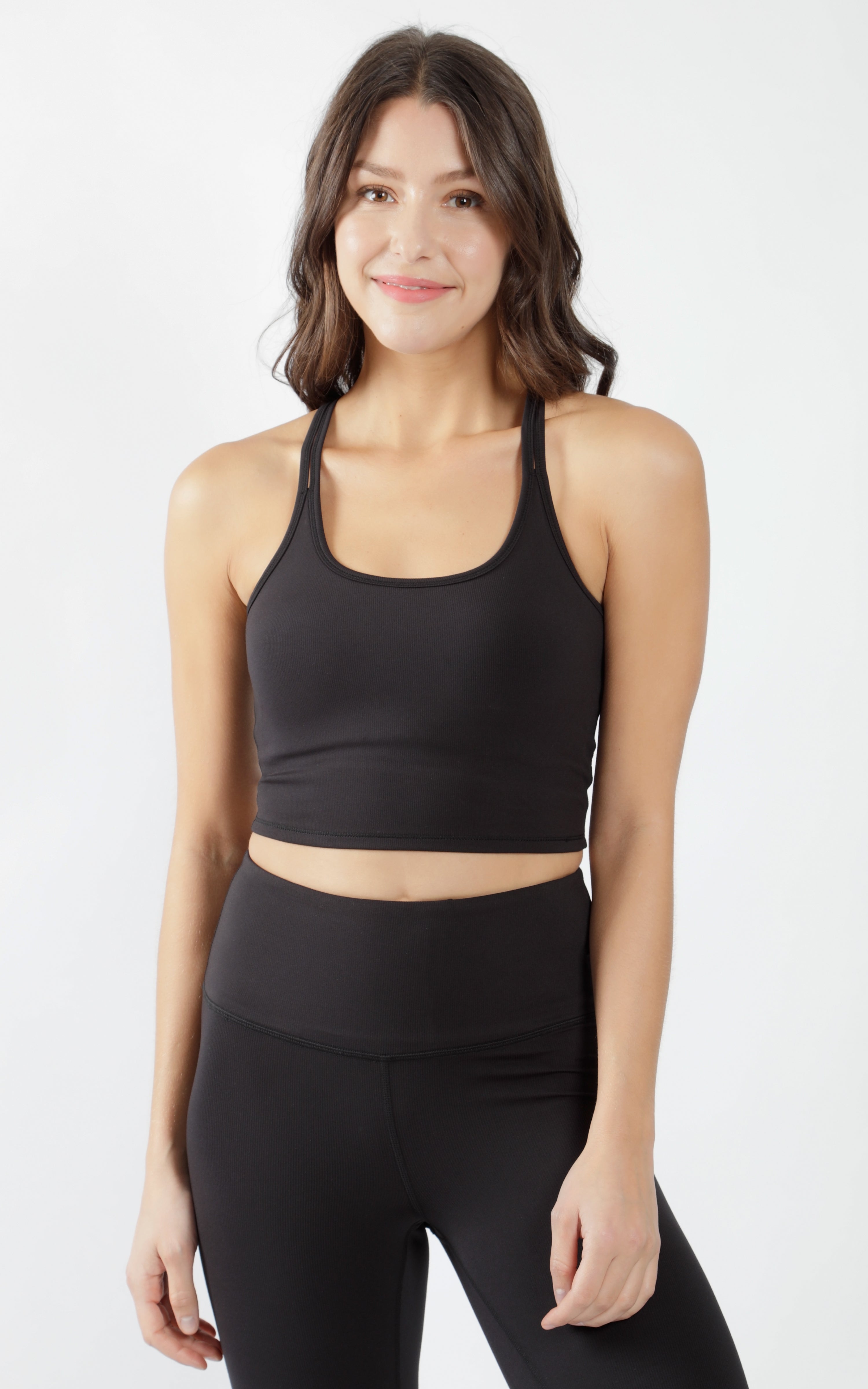 Ribbed Cropped Tank Top with Scoop Neck and Strappy Back
